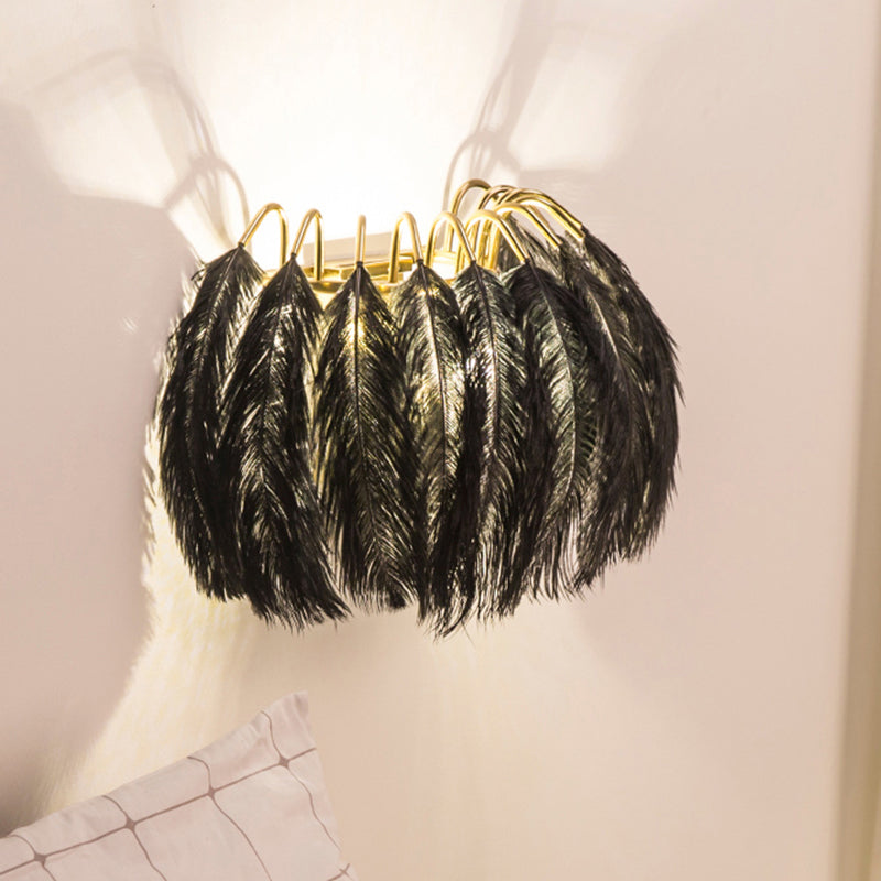 DecorBites™ Modern Metal Wall Sconce with Feather Shade - Bedroom Wall Lighting (2 Lights)
