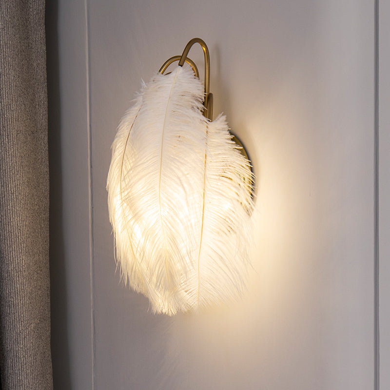 DecorBites™ Modern Metal Wall Sconce with Feather Shade - Bedroom Wall Lighting (2 Lights)