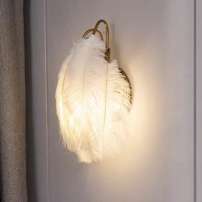 DecorBites™ Modern Metal Wall Sconce with Feather Shade - Bedroom Wall Lighting (2 Lights)
