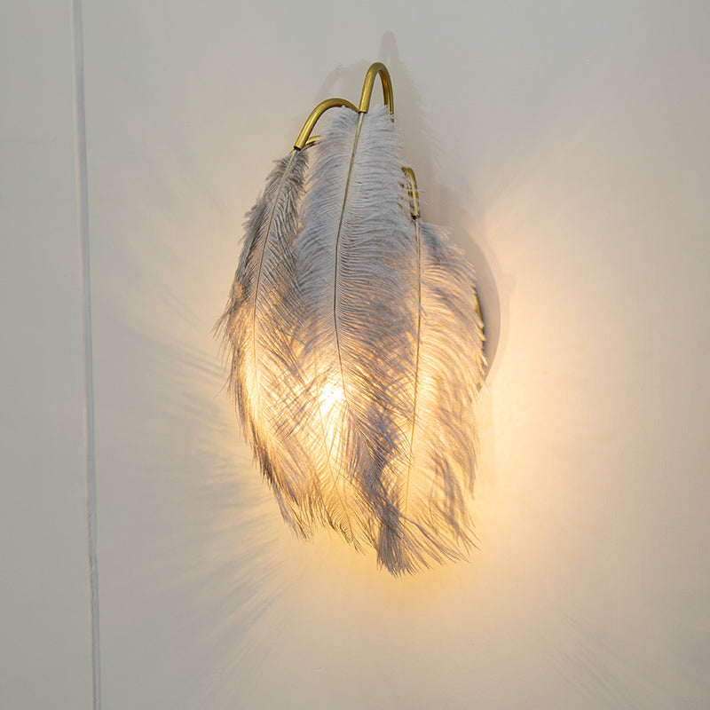 DecorBites™ Modern Metal Wall Sconce with Feather Shade - Bedroom Wall Lighting (2 Lights)