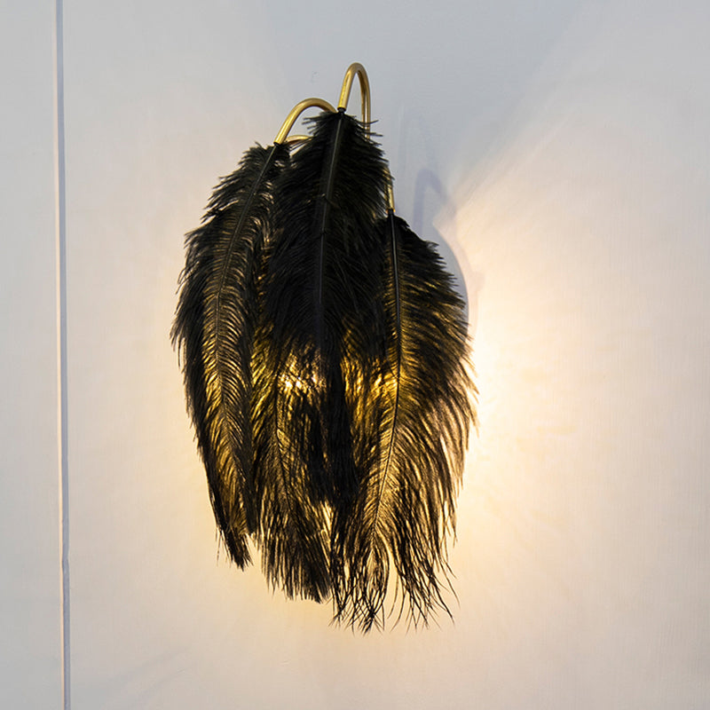 DecorBites™ Modern Metal Wall Sconce with Feather Shade - Bedroom Wall Lighting (2 Lights)