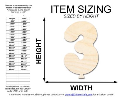 Unfinished Wood Balloon Number 3 Shape | DIY Craft Cutout | up to 46" DIY