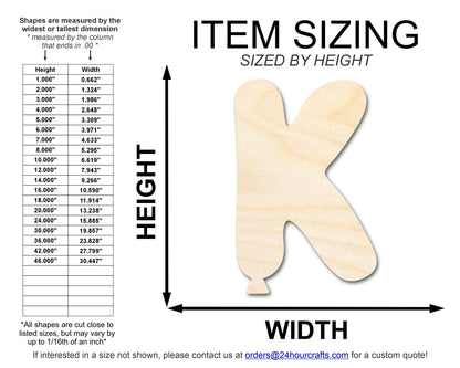 Unfinished Wood Balloon Letter K Shape | DIY Craft Cutout | up to 46" DIY