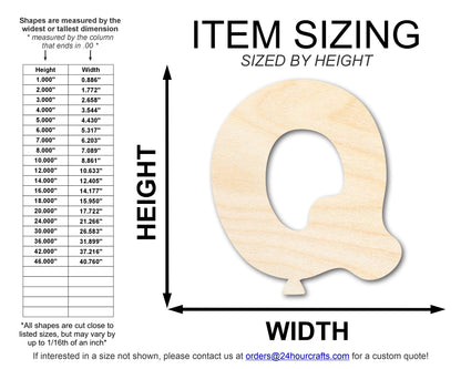 Unfinished Wood Balloon Letter Q Shape | DIY Craft Cutout | up to 46" DIY