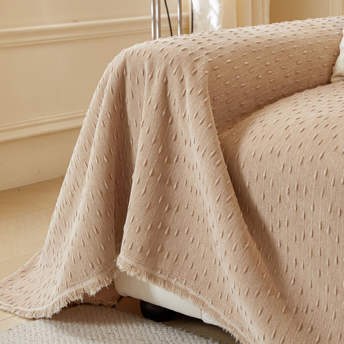 Textured Throw Blanket with 3D Dobby Weave, Minimalist Furniture Protector for Couch