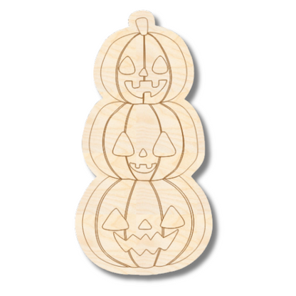 Unfinished Wood Etched Stacked Jack o 'Lantern  Shape | Paint By Line Crafts | up to 30" DIY