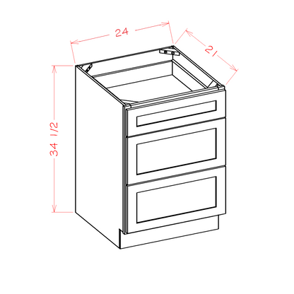 24 Inch Toffee Stained Bathroom Vanity Drawer Base