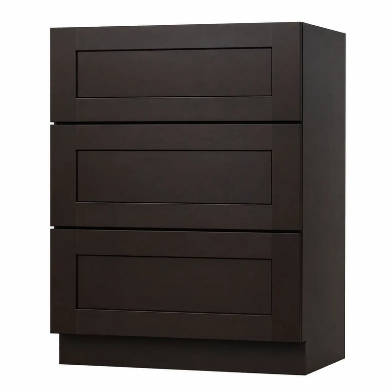 24 Inch Espresso Shaker Three Drawer Vanity Base Cabinet