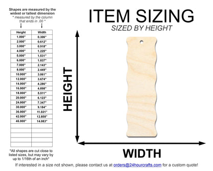Unfinished Wood Wavy Side Bookmark Shape | DIY Craft Cutout | up to 12" DIY
