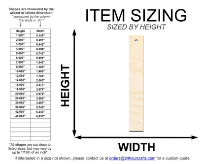 Unfinished Wood Narrow Bookmark Shape | DIY Craft Cutout | up to 12" DIY