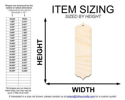 Unfinished Wood Sharp Pointp Bookmark Shape | DIY Craft Cutout | up to 12" DIY