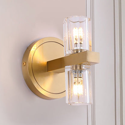 DecorBites™ Prismatic Crystal Cylinder Wall Sconce Light - Postmodern 2 Lights Brass Up and Down Mount