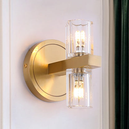 DecorBites™ Prismatic Crystal Cylinder Wall Sconce Light - Postmodern 2 Lights Brass Up and Down Mount
