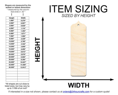 Unfinished Wood Sharp Pointed Top Bookmark Shape | DIY Craft Cutout | up to 12" DIY