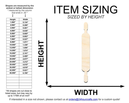 Unfinished Wood Rolling Pin Shape | DIY Craft Cutout | up to 46" DIY