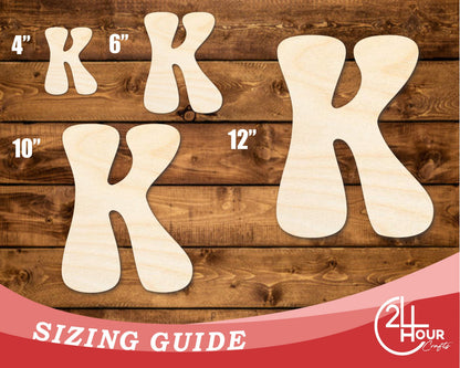Unfinished Wood Groovy K Font Shape | DIY Craft Cutout | up to 46" DIY