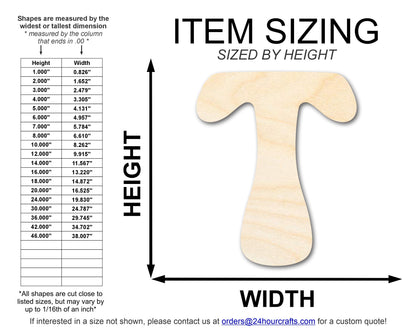Unfinished Wood Groovy T Font Shape | DIY Craft Cutout | up to 46" DIY