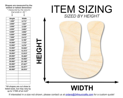 Unfinished Wood Groovy U Font Shape | DIY Craft Cutout | up to 46" DIY