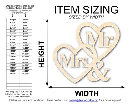 Unfinished Wood Mr. and Mrs. Hearts Shape | DIY Craft Cutout | up to 46" DIY