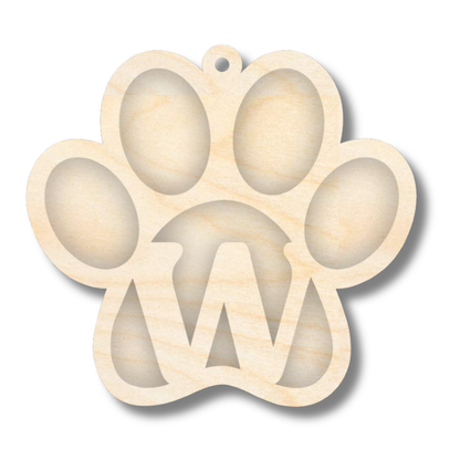 Unfinished Wood Layered Letter Paw Print Tags | A-Z | 2 Piece | 5" Wide | 1/8" Wood | Wood Craft DIY