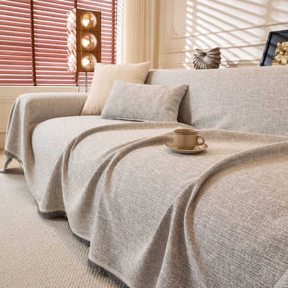 Natural Textured Linen Couch Cover, Breathable & Hypoallergenic Furniture Protector