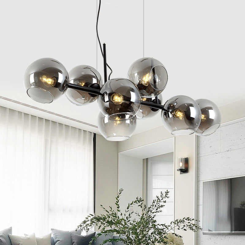 DecorBites™ Mid-Century Gold Island Pendant Light - 8 Lights, Spherical Glass, Perfect for Dining Table