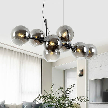 DecorBites™ Mid-Century Gold Island Pendant Light - 8 Lights, Spherical Glass, Perfect for Dining Table