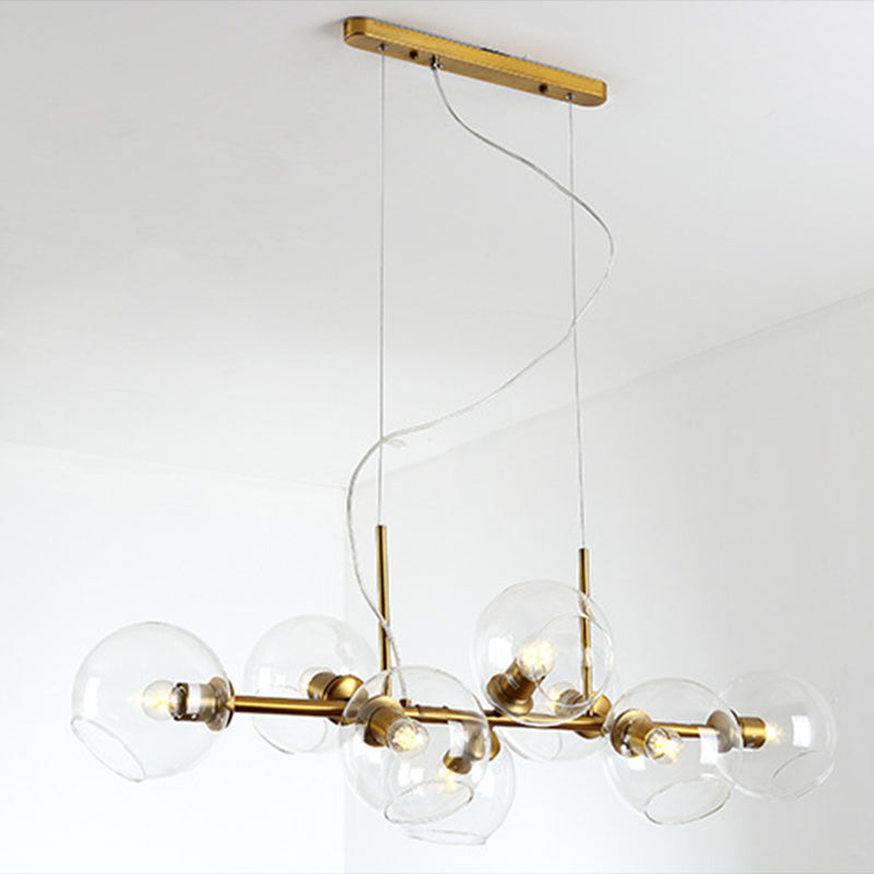 DecorBites™ Mid-Century Gold Island Pendant Light - 8 Lights, Spherical Glass, Perfect for Dining Table
