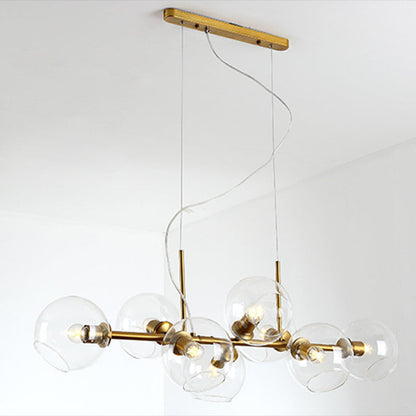 DecorBites™ Mid-Century Gold Island Pendant Light - 8 Lights, Spherical Glass, Perfect for Dining Table