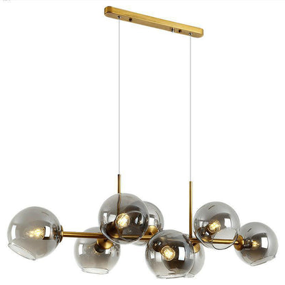 DecorBites™ Mid-Century Gold Island Pendant Light - 8 Lights, Spherical Glass, Perfect for Dining Table