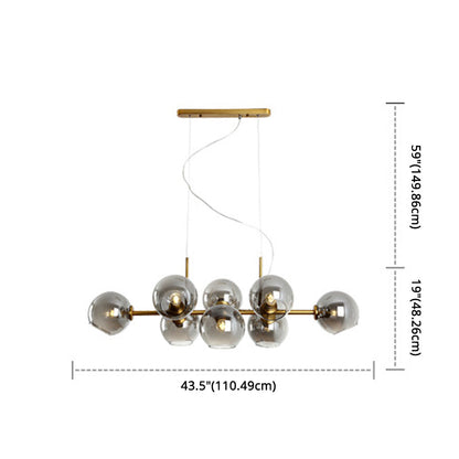 DecorBites™ Mid-Century Gold Island Pendant Light - 8 Lights, Spherical Glass, Perfect for Dining Table