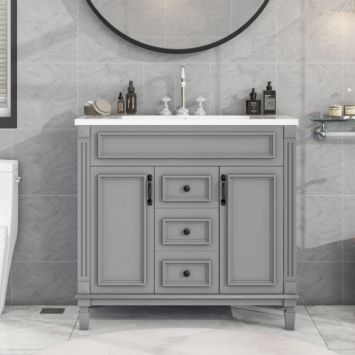 Bathroom Vanity With Top Sink, Basin On Cabinet With 2 Soft Closing Doors And 2 Drawers