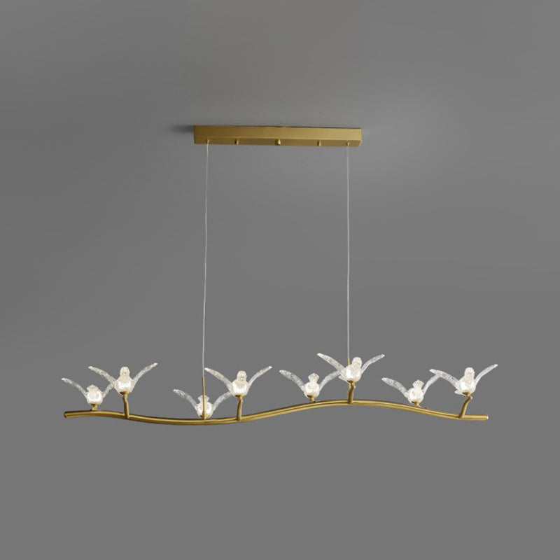 DecorBites™ Twig Pendant Lamp with Bird Decor – Gold Finish & LED Acrylic Island Light