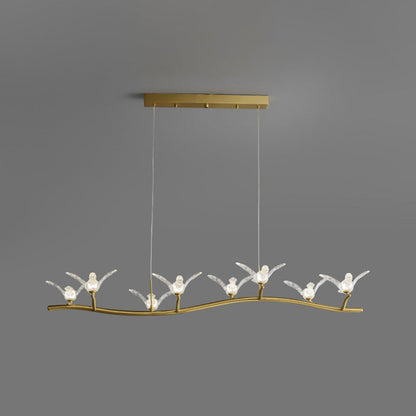 DecorBites™ Twig Pendant Lamp with Bird Decor – Gold Finish & LED Acrylic Island Light