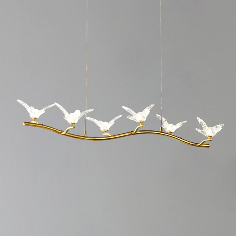 DecorBites™ Twig Pendant Lamp with Bird Decor – Gold Finish & LED Acrylic Island Light