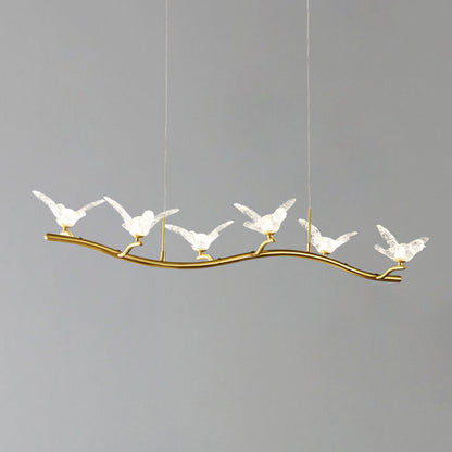 DecorBites™ Twig Pendant Lamp with Bird Decor – Gold Finish & LED Acrylic Island Light