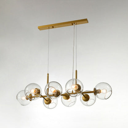 DecorBites™ Mid-Century Gold Island Pendant Light - 8 Lights, Spherical Glass, Perfect for Dining Table