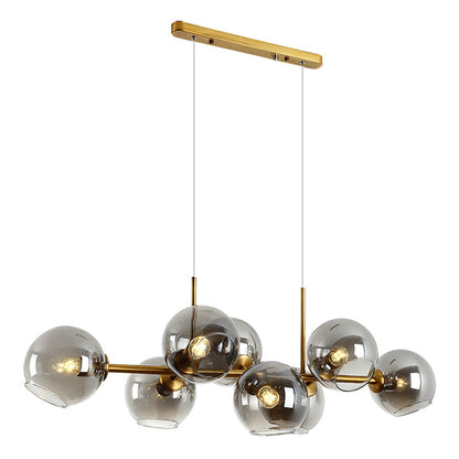 DecorBites™ Mid-Century Gold Island Pendant Light - 8 Lights, Spherical Glass, Perfect for Dining Table