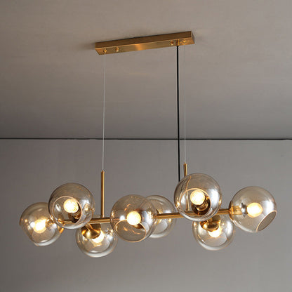 DecorBites™ Mid-Century Gold Island Pendant Light - 8 Lights, Spherical Glass, Perfect for Dining Table