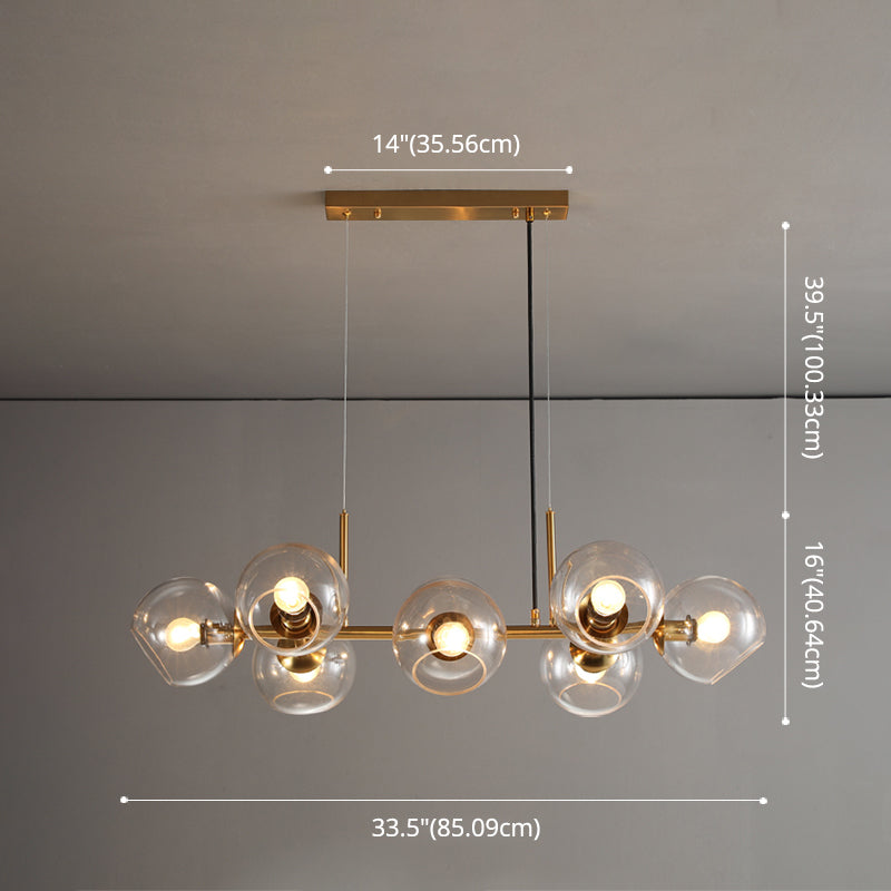 DecorBites™ Mid-Century Gold Island Pendant Light - 8 Lights, Spherical Glass, Perfect for Dining Table