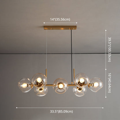 DecorBites™ Mid-Century Gold Island Pendant Light - 8 Lights, Spherical Glass, Perfect for Dining Table