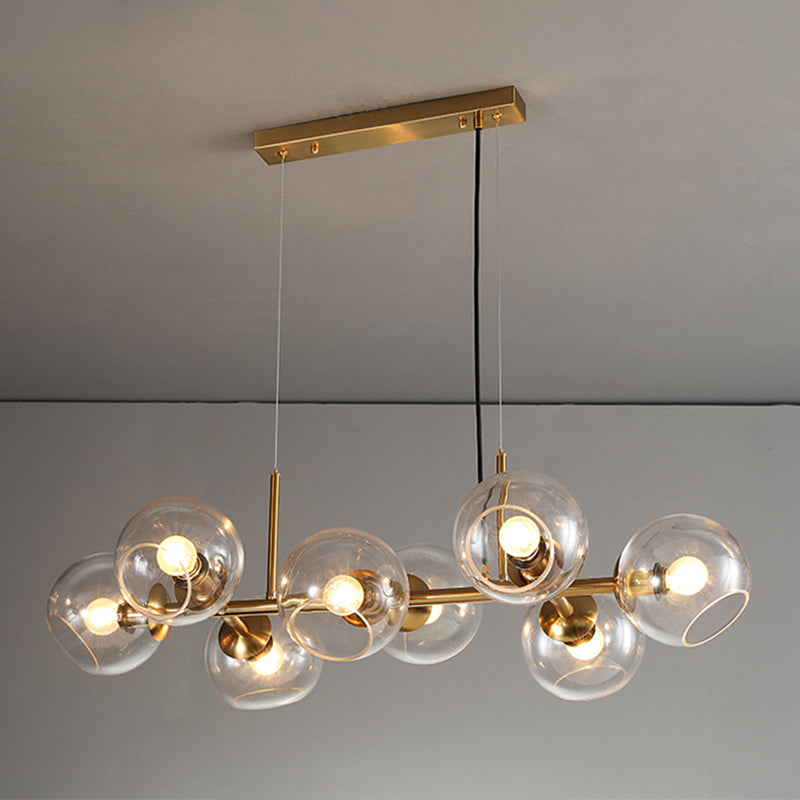 DecorBites™ Mid-Century Gold Island Pendant Light - 8 Lights, Spherical Glass, Perfect for Dining Table