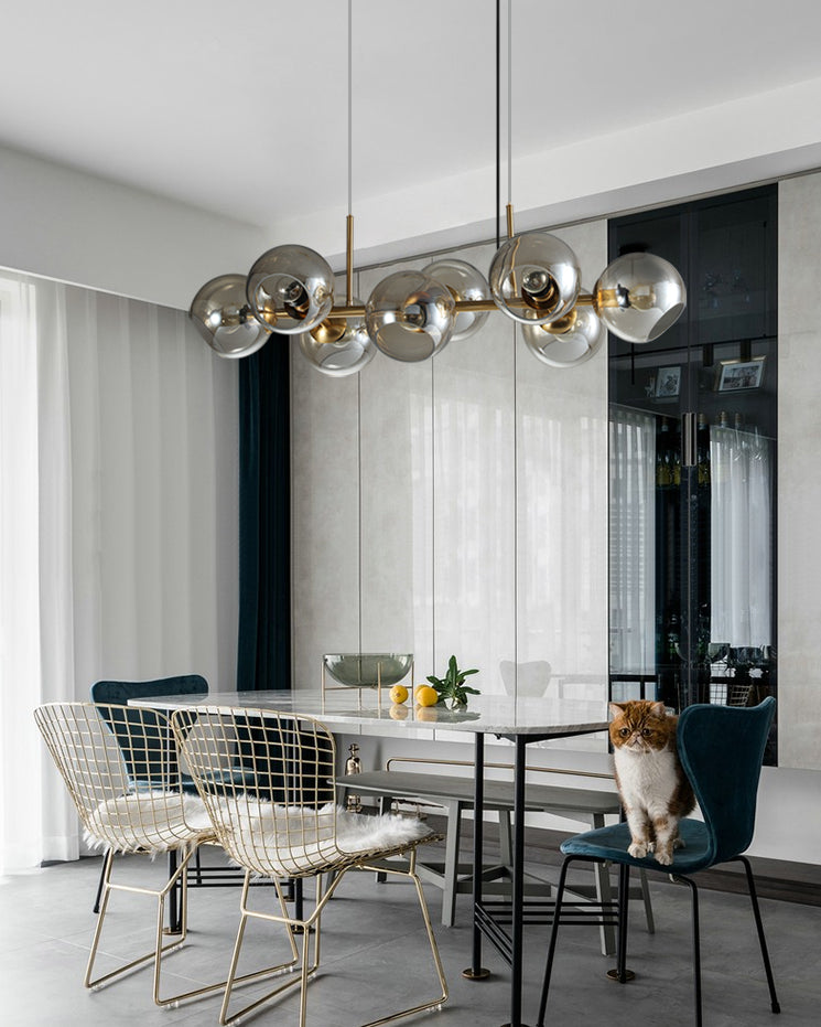 DecorBites™ Mid-Century Gold Island Pendant Light - 8 Lights, Spherical Glass, Perfect for Dining Table