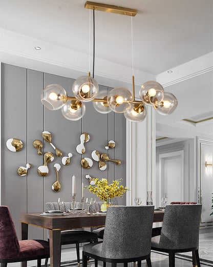 DecorBites™ Mid-Century Gold Island Pendant Light - 8 Lights, Spherical Glass, Perfect for Dining Table