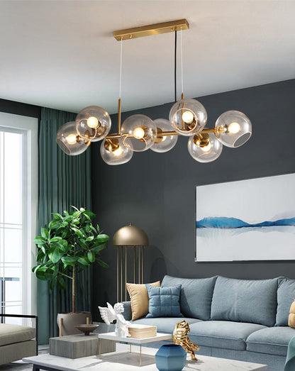 DecorBites™ Mid-Century Gold Island Pendant Light - 8 Lights, Spherical Glass, Perfect for Dining Table