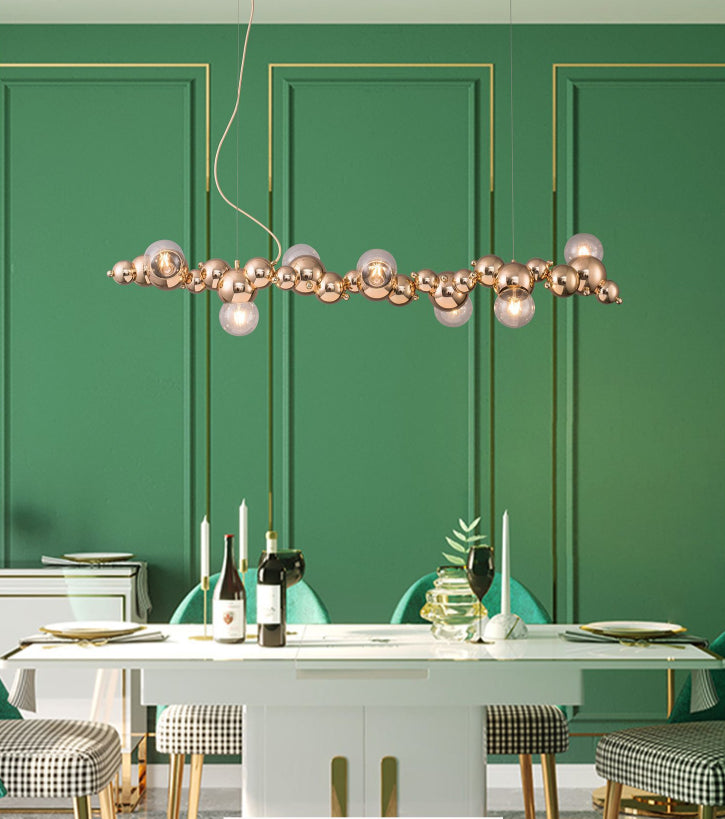 DecorBites™ Modern Gold Metal Pendant Lighting with Glass Spherical Shade - Ideal for Dining Table or Island Ceiling