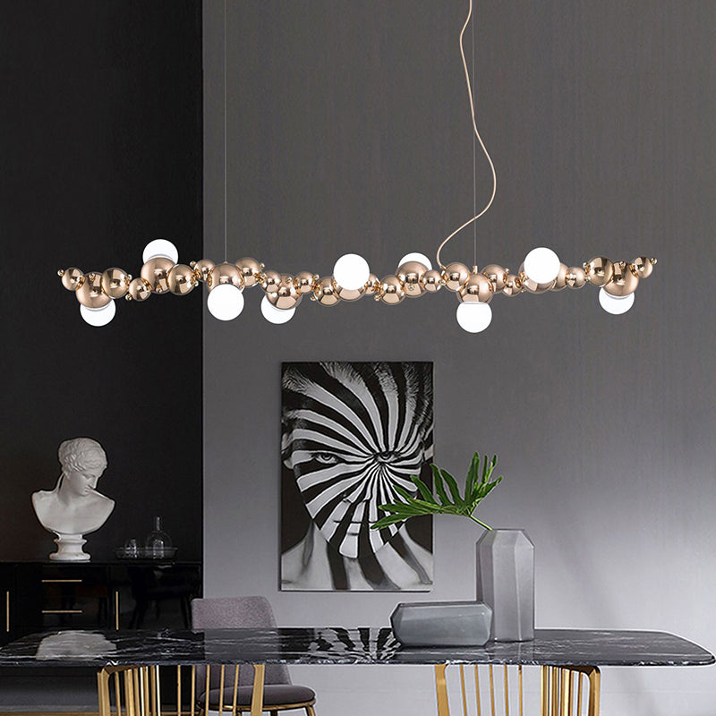 DecorBites™ Modern Gold Metal Pendant Lighting with Glass Spherical Shade - Ideal for Dining Table or Island Ceiling