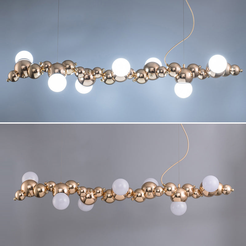 DecorBites™ Modern Gold Metal Pendant Lighting with Glass Spherical Shade - Ideal for Dining Table or Island Ceiling
