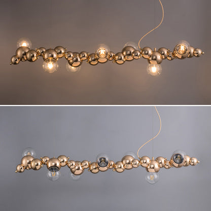 DecorBites™ Modern Gold Metal Pendant Lighting with Glass Spherical Shade - Ideal for Dining Table or Island Ceiling