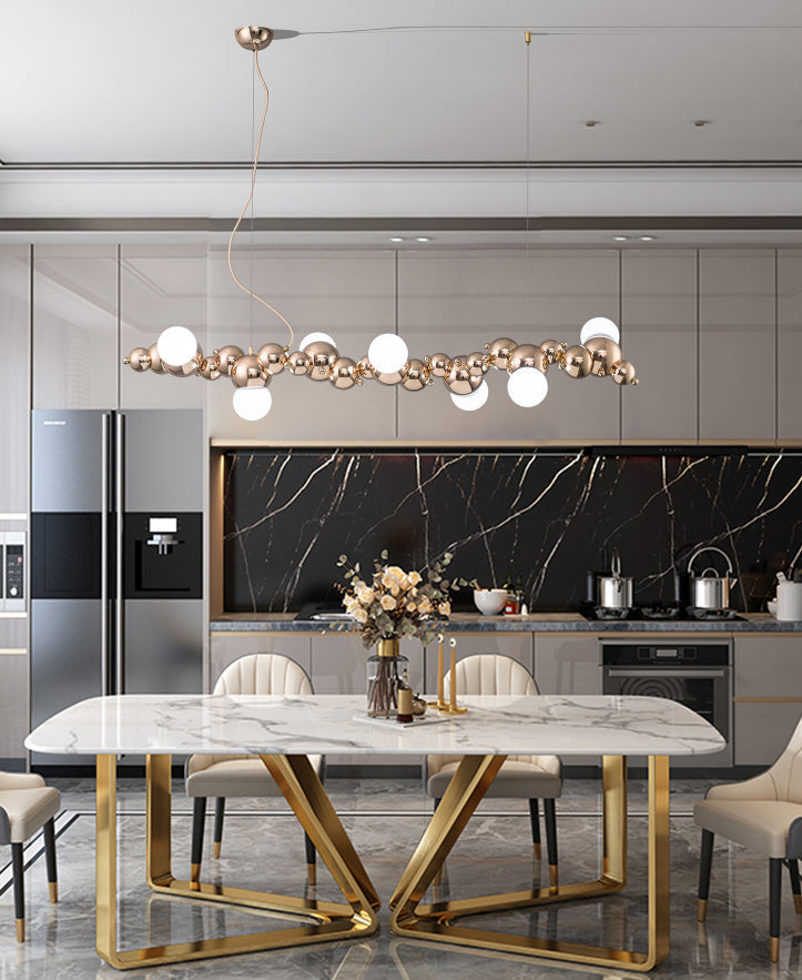 DecorBites™ Modern Gold Metal Pendant Lighting with Glass Spherical Shade - Ideal for Dining Table or Island Ceiling